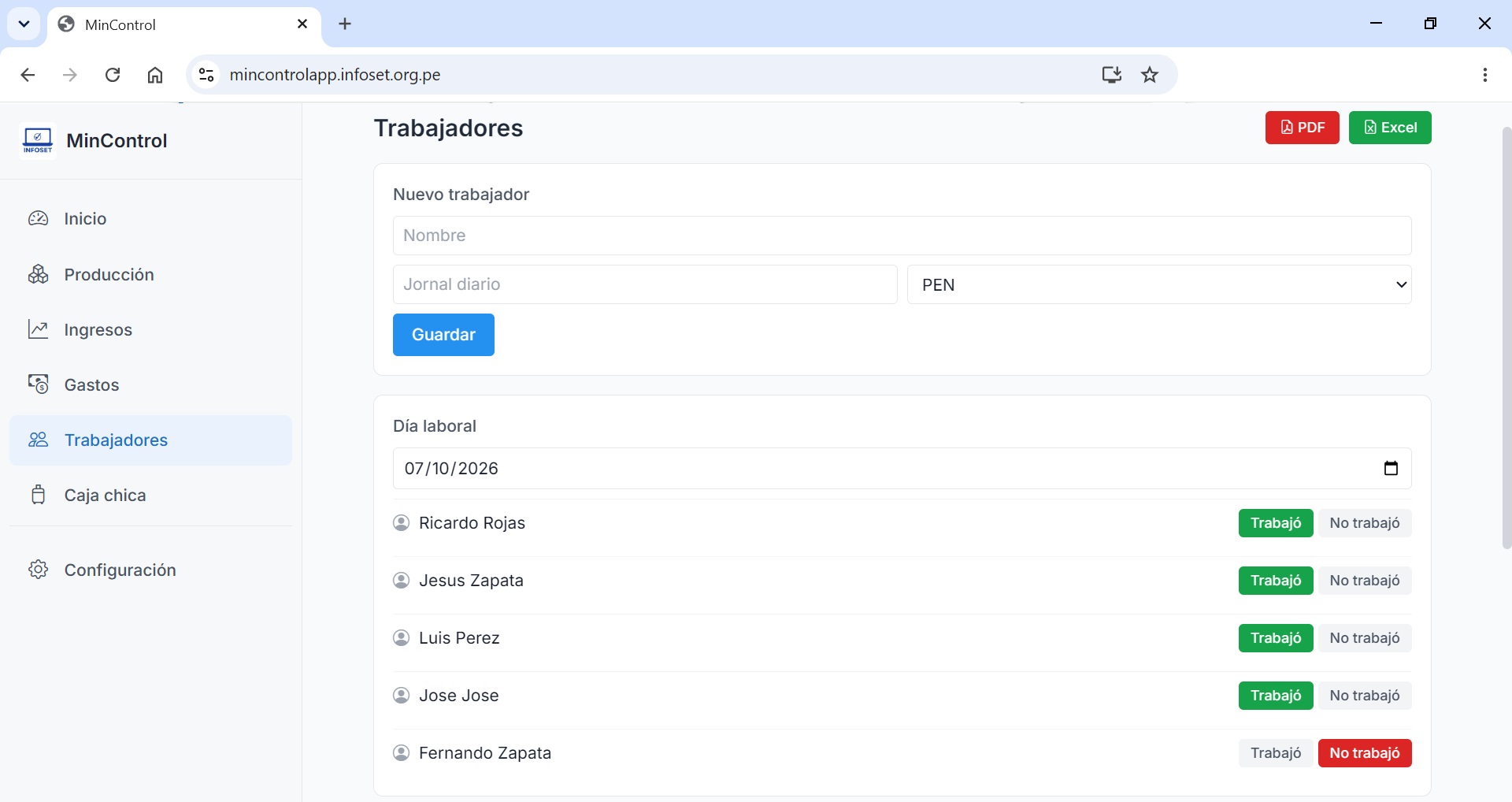 Equipos en MinControl